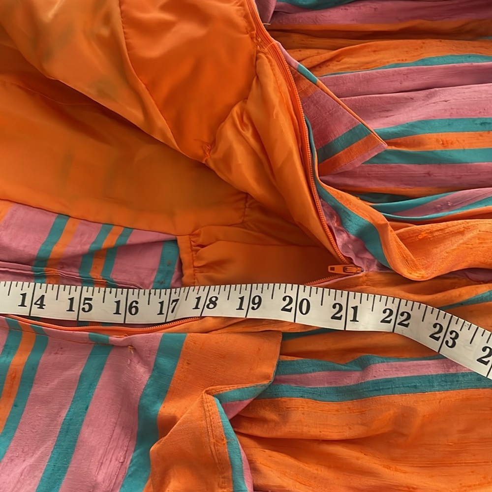 - Pia Rucci Silk Dress Stripe Short Sleeve Drop waist Size 14 - Picture 10 of 11